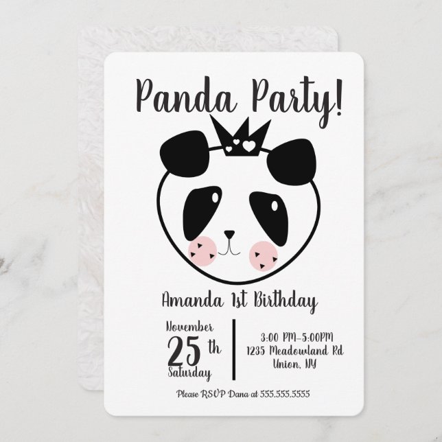 Convites primeiro aniversario Moderno - Panda Cute (Frente/Verso)