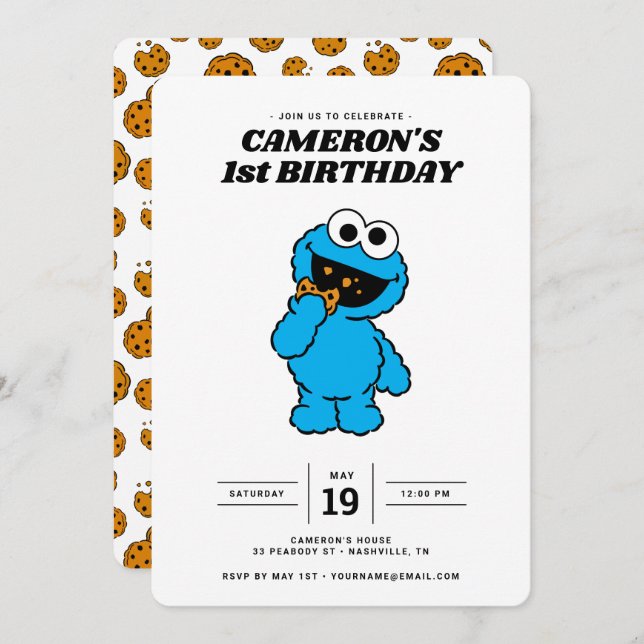 Convites Primeiro aniversario Monstro Simples de Cookies (Frente/Verso)