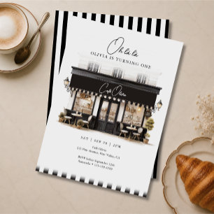 Convites Primeiro Aniversário Oh Là Là Preto e Branco Café 