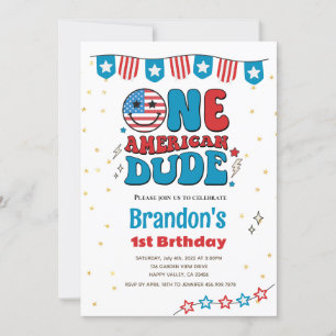 Convites primeiro aniversario One American Dude Boy em 4 de