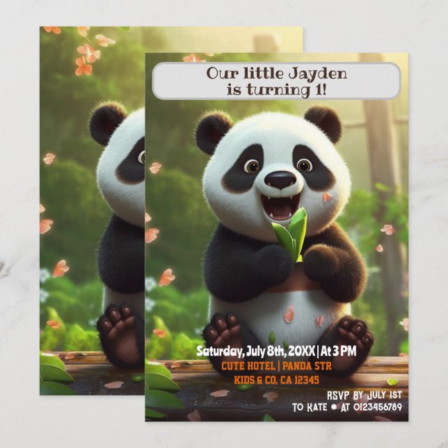 Convites primeiro aniversario Panda Personalizado Nome Idad (Frente/Verso)