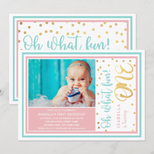 Convites primeiro aniversario Pastel & Gold Foil Confetti F