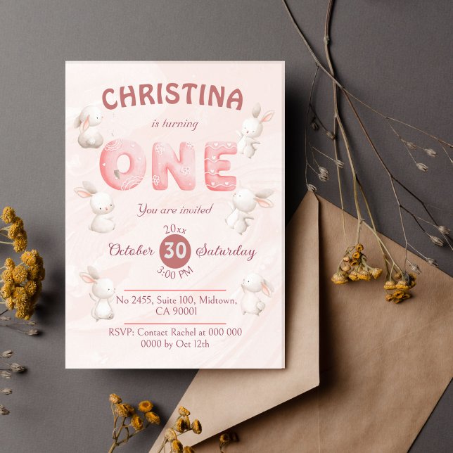 Convites Primeiro aniversario pastel moderno, cor-de-rosa-b (Criador carregado)