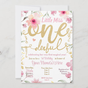 Convites primeiro aniversario Pequena Miss Um Belo Rosa Flo