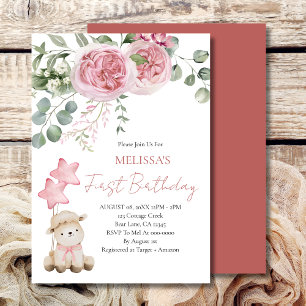 Convites Primeiro Aniversário, Pequenas Rosas Rosa-Rosa
