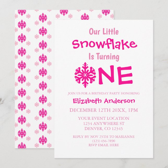Convites Primeiro aniversario Pequeno Floco de Neve (Frente/Verso)