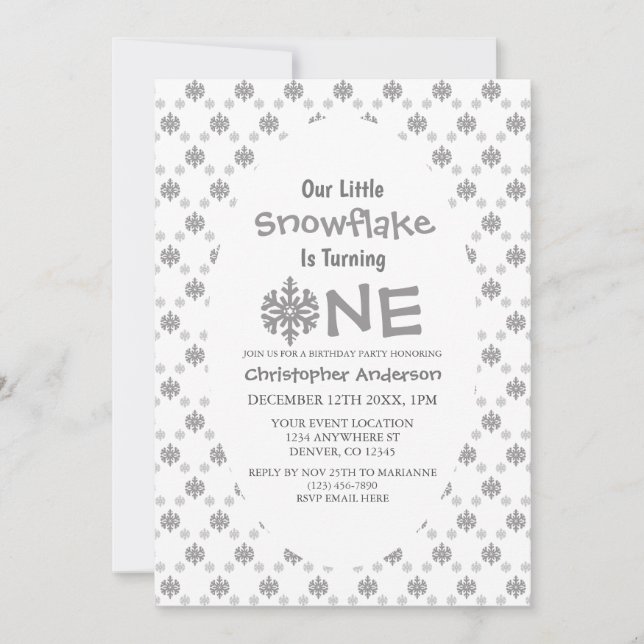 Convites Primeiro aniversario Pequeno Floco de Neve (Frente)