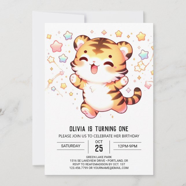Convites Primeiro aniversario Pequeno Tigre (Frente)