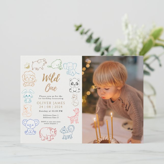 Convites Primeiro aniversario Personalizado de Animais da F (Em pé/Frente)