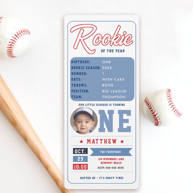 Convites Primeiro aniversario Pic Ticket Boy do Baseball Ro (baseball 1st birthday invite boy little slugger rookie of the year player stats ticket template)