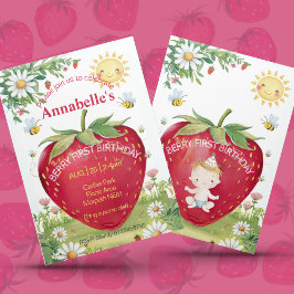 Convites Primeiro Aniversário Picnic De Morango Doce Um Ver