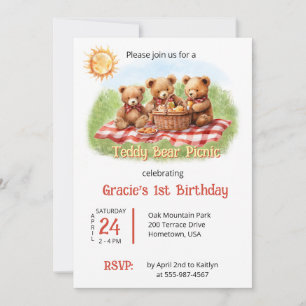 Convites Primeiro aniversario Picnic do Red Teddy Bear