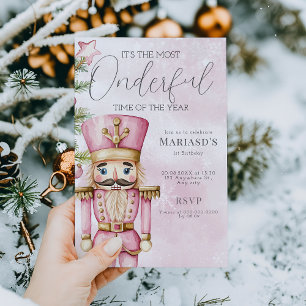 Convites primeiro aniversario Pink Christmas Nutcracker