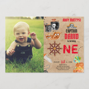 Convites primeiro aniversario Pirate First Birthday Boy com