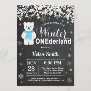 Convites Primeiro aniversario Polar Urso de Winter Onederla