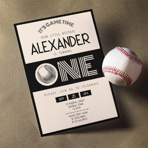 Convites Primeiro aniversario preto clássico de baseball