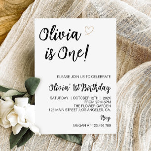 Convites Primeiro aniversario preto e branco mínimo moderno