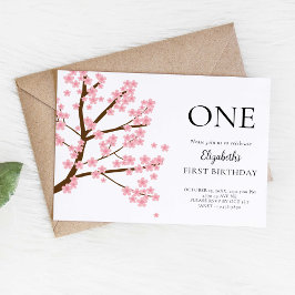 Convites Primeiro Aniversário Primavera Cherry Blossomo Flo