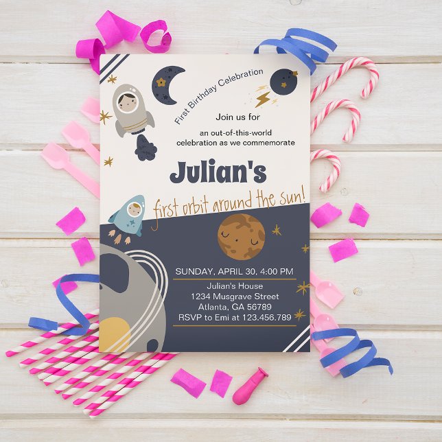 Convites Primeiro aniversário, primeira órbita ao redor do  (Criador carregado)