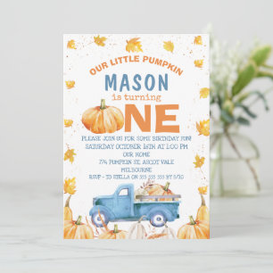 Convites Primeiro aniversario Pumpkin Azul Laranja