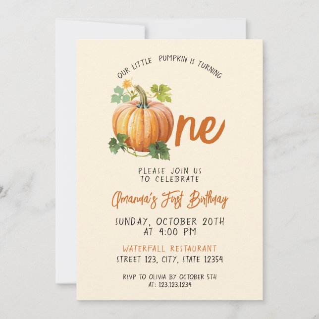 Convites Primeiro aniversario Pumpkin para Bebê (Frente)