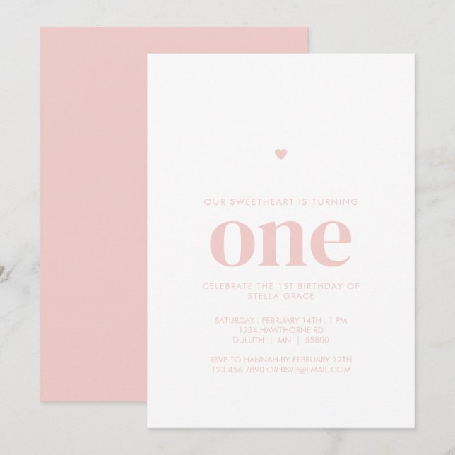 Convites Primeiro Aniversário Queridinha Rosa (Frente/Verso)