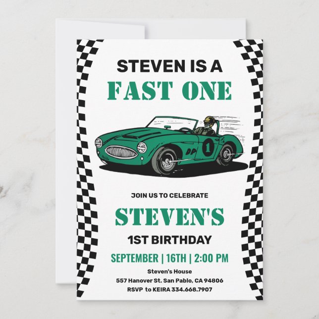 Convites Primeiro aniversario Race Car Boy (Frente)