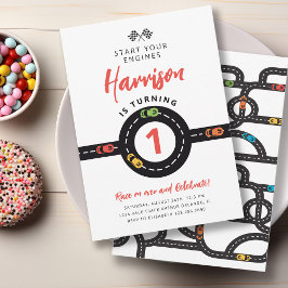 Convites Primeiro aniversario Race Cars Circle Track Boys