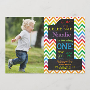 Convites primeiro aniversario Rainbow Chalkboard Photo