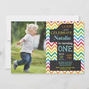 Convites primeiro aniversario Rainbow Chalkboard Photo