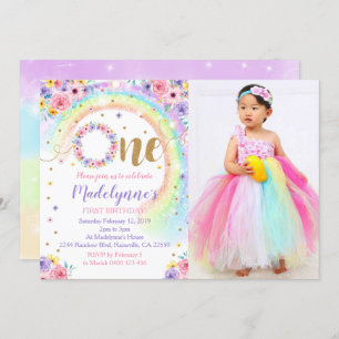Convites Primeiro aniversario Rainbow Photo Invitation Rain