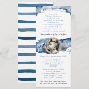 Convites Primeiro aniversario-Rapaz Baptism Azul Náutico, E