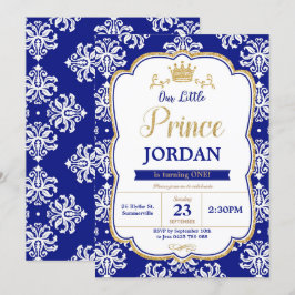Convites primeiro aniversario Real Blue Damask Boy