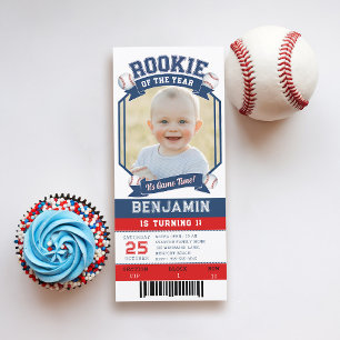 Convites Primeiro aniversario Red Blue Boy Rookie Baseball
