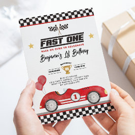 Convites Primeiro aniversario Red Fast One Race Car Boy