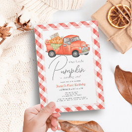 Convites Primeiro aniversario Red Pumpkin Truck Gingham