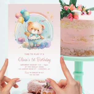 Convites Primeiro aniversario Rosa dos Balões do Urso