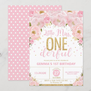 Convites primeiro aniversario rosa e Dourada da Menina Mara