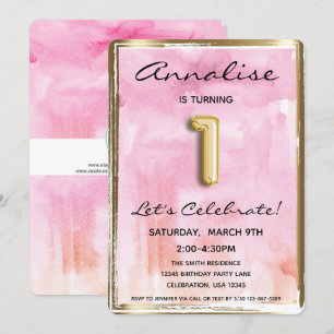 Convites primeiro aniversario Rosa e Dourado