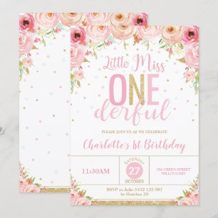 Convites primeiro aniversario Rosa Floral Menina Maravilhos