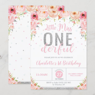 Convites Primeiro aniversario Rosa Floral Pequena Miss Mara