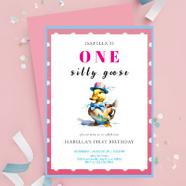 Convites Primeiro aniversario rosa ganso