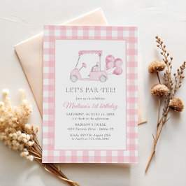 Convites Primeiro aniversario Rosa Gingham Golf Girl