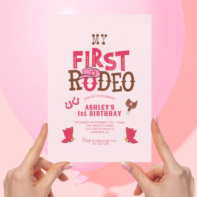 Convites Primeiro aniversario Rosa Primeiro Rodeo (Criador carregado)