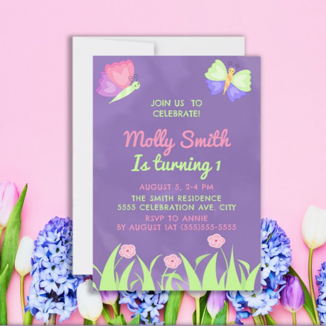 Convites Primeiro aniversario Rosa Púrpura (Criador carregado)