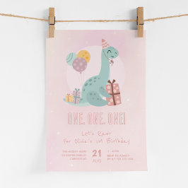 Convites Primeiro aniversario Rosa Rawr do Partido Dino