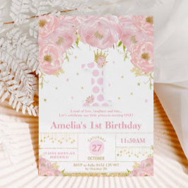 Convites Primeiro aniversario rosa-rosa Princesa Convidando