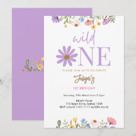 Convites primeiro aniversario roxo de flor selvagem