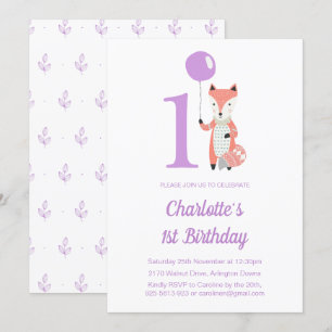 Convites primeiro aniversario Roxo e Balão