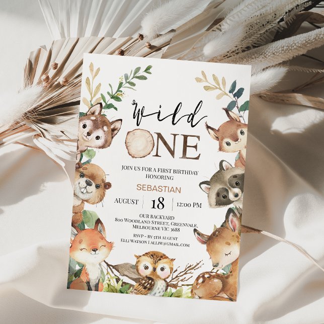 Convites Primeiro aniversario Rustic Brown Wiltic One Boys  (Boy Woodland 1st Birthday Invite,woodland Animals Party Invitation,wild One 1st Birthday Invitation)